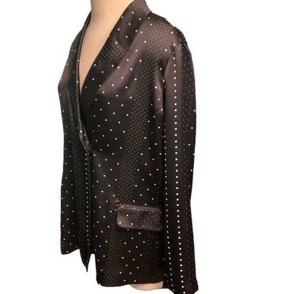NWOT Victoria’s Secret Black Satin Dot Smoking Jacket with Pockets Size Large - Picture 5 of 9